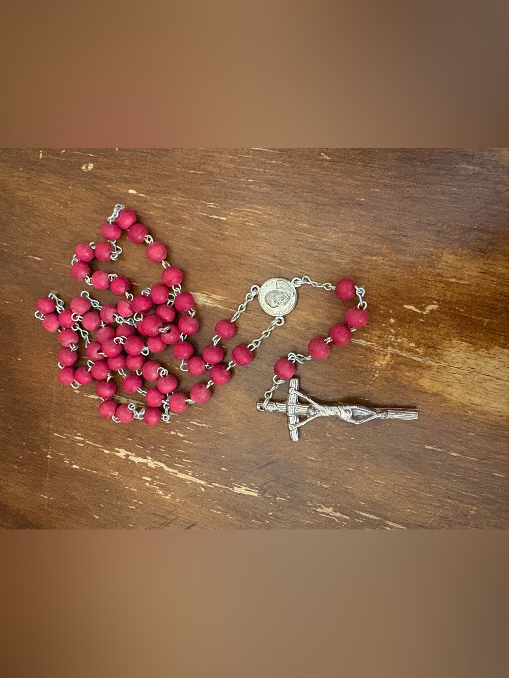 Red Rosary Beaded with Crucifix Cross Religious Vintage Case